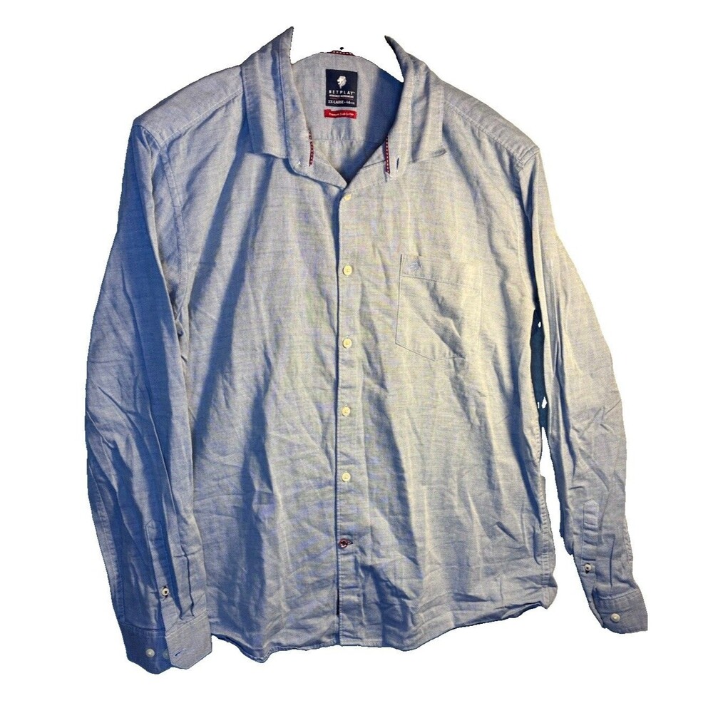 Netplay Heritage Men’s Button Up Shirt Sz Xxl Premium Slub Cotton Blue Workwear